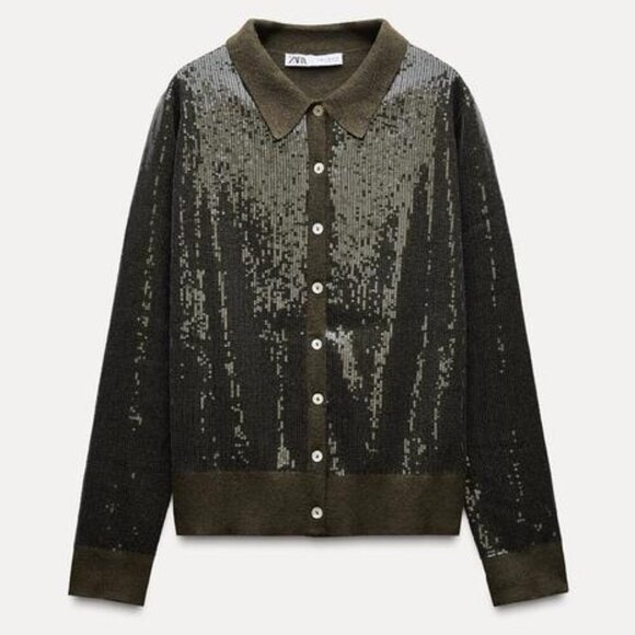 NWT ZARA KNIT CARDIGAN WITH SEQUINS - Picture 1 of 1